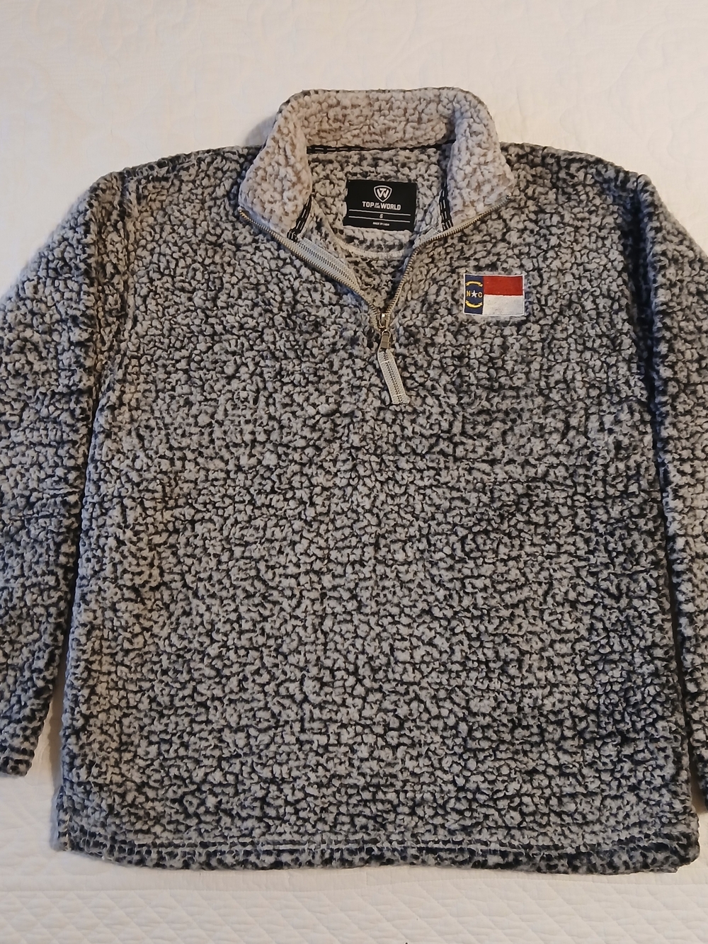 Top of the World Gray Sherpa Quarter-Zip Pullover with North Carolina Flag Patch